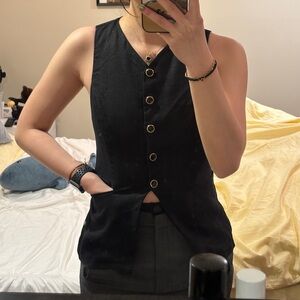 Black Button Up Vest Top
